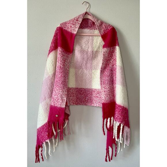Juicy Couture Accessories - Juicy Couture Pink Checkered Fringe Scarf Wrap Shawl One Size